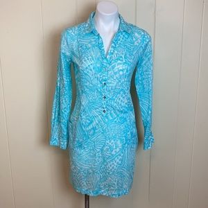 Lilly Pulitzer Shell Print Shirt Dress Small Summer Graphic Tropical
